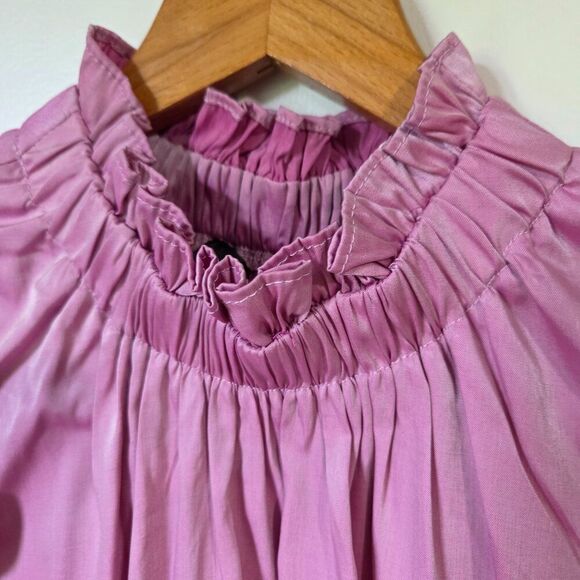 EUC DOE & RAE PINK IRIDESCENT LOOK MOCK NECK SHIRRED SLEEVELESS TOP SIZE L - Picture 8 of 16